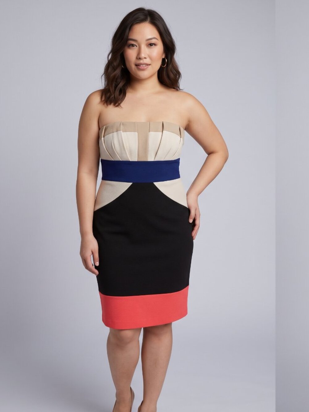 BCBGMAXAZRIA Reese Colorblock Strapless Sheath Dress worn by Meghan Markle, Sz 8